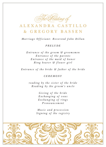 Our Elegant Damask Wedding Programs keep family and friends up-to-date throughout your ceremony.
