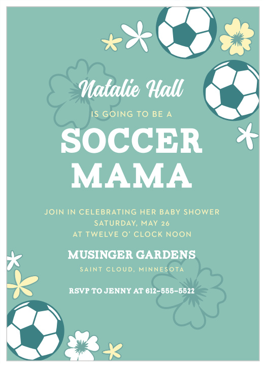 Surround yourself with the support of your friends and family with our Soccer Mama Baby Shower Invitations.