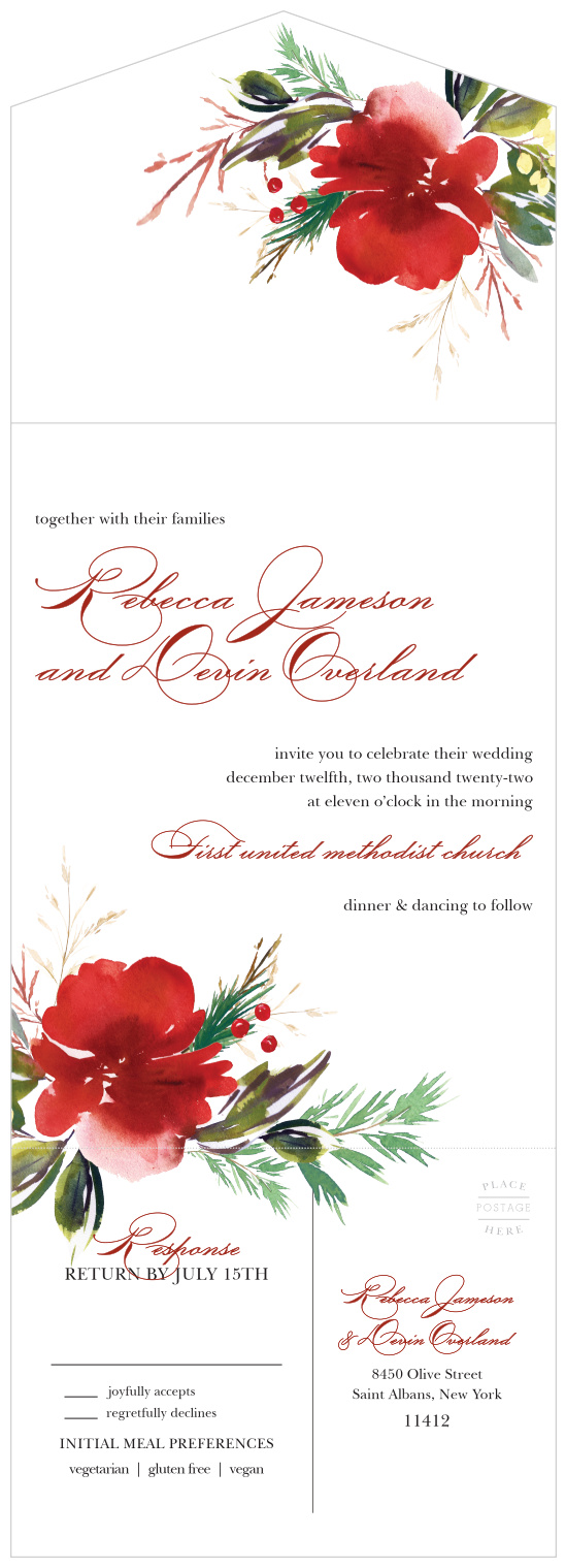 Our Christmas Pine Seal and Send Wedding Invitations ensure that you spend your wedding day with those you love most.