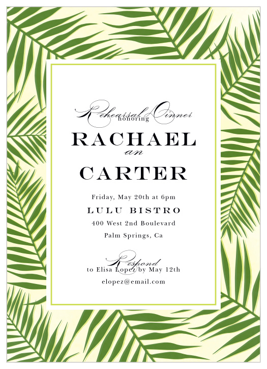 Celebrate the meal before the deal with our Beach Palms Rehearsal Dinner Invitations.