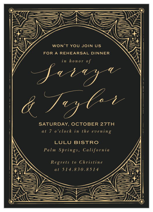 Get ready to celebrate with our Halloween Web Rehearsal Dinner Invitations. 
