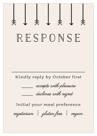 Use our Overlapping Arrows Response Cards to easily gather your guest list!