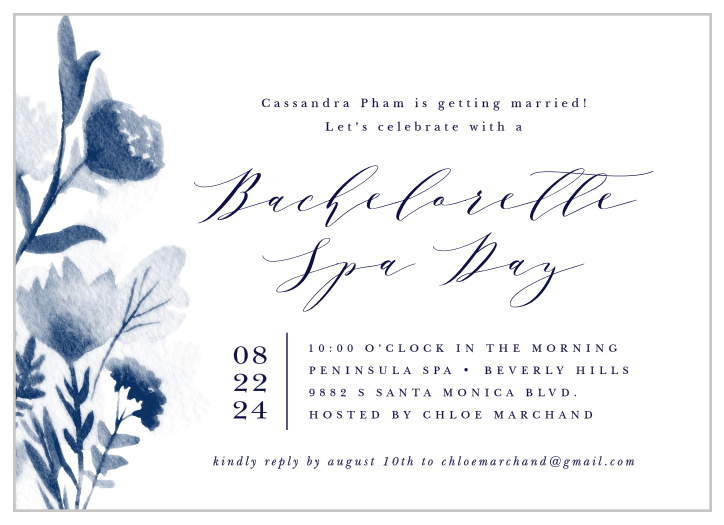 Gather together the people you adore most for a relaxing day with the beatific design of our Spa Day Bouquet Bachelorette Party Invitations.