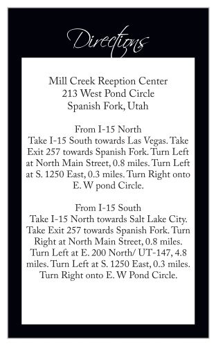 One size fits all directions card.