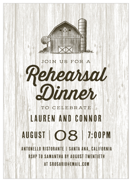 Invite your pack to get together and celebrate your love with our Rustic Farm Rehearsal Dinner Invitations.