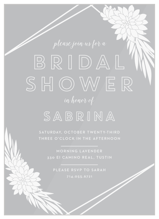 In the style of a 1920s champagne party, invite all of your most cherished friends and family to your bridal shower with our Modern Succulents Clear Bridal Shower Invitations.
