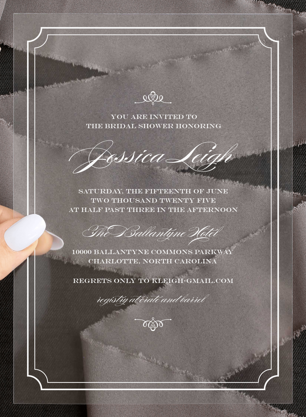 Scripted Borders Clear Bridal Shower Invitations