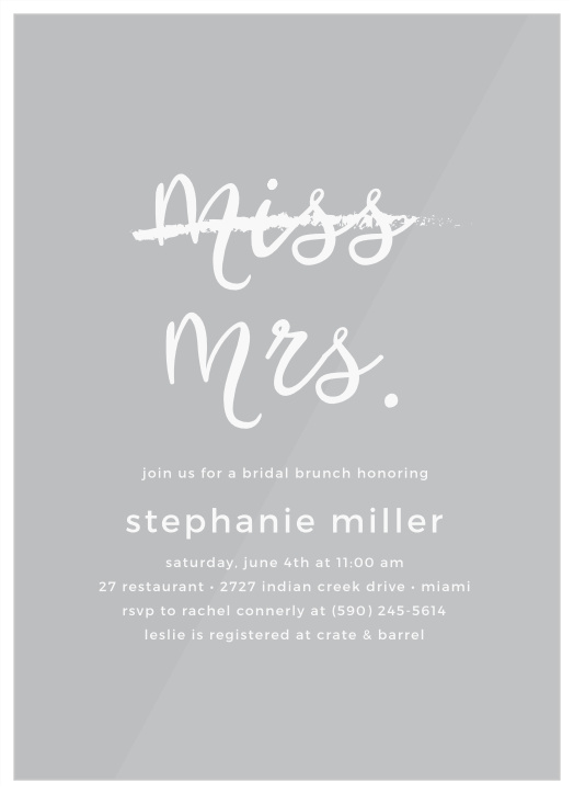 Throw a party in honor of the bride-to-be with the Miss to Mrs Clear Bridal Shower Invitations.