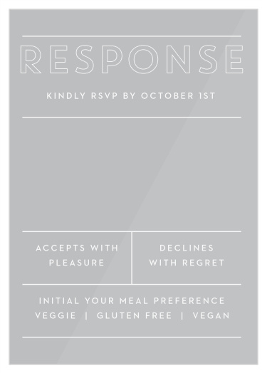 Our Boldly Outlined Clear Response Cards give you the opportunity to tally up all of your guests, as well as their individualized needs.