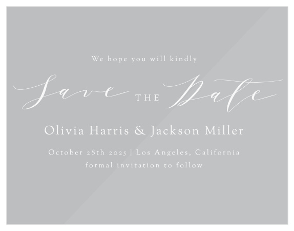 Smooth Intrigue Clear Save-the-Date Cards are an unforgettable way to give your guests the advance notice they need. 