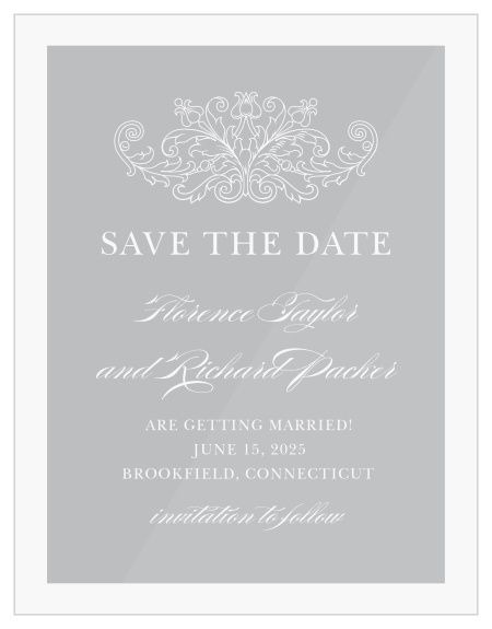 Formally announce your wedding with the Classic Damask Clear Save-the-Date Cards.