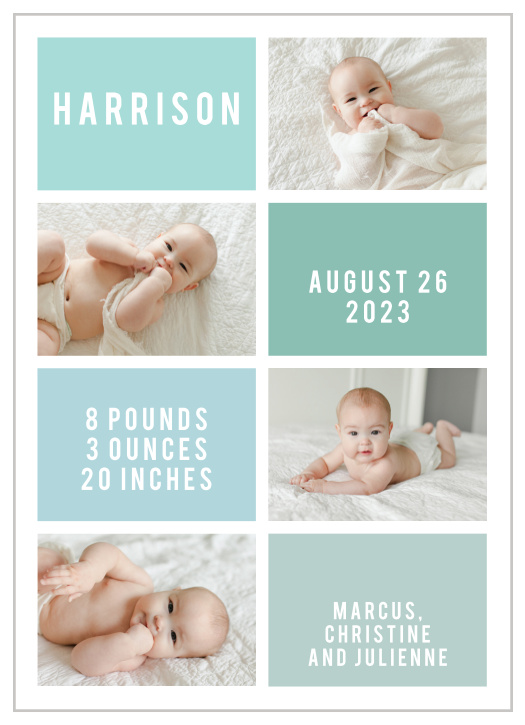 Share your joy with all your friends and loved ones with the Colored Blocks Birth Announcement.