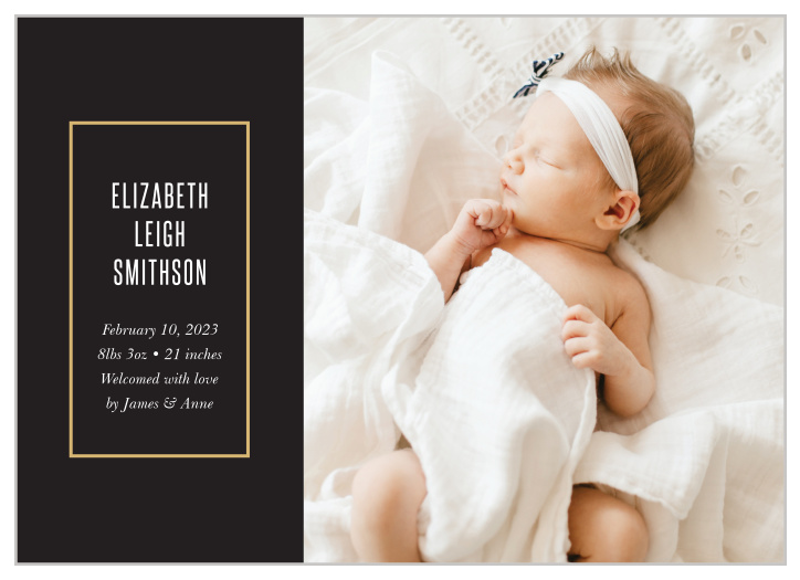 Announce your new bundle of joy to your closest family and friends with the charming look of our Gilded Baby Foil Birth Announcements.