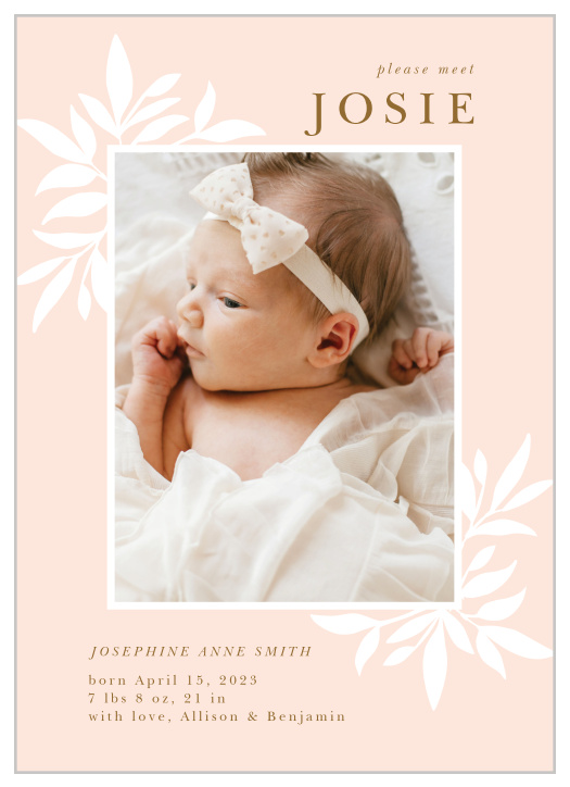 Share your joy with all your friends and loved ones with the Graceful Frame Birth Announcement.