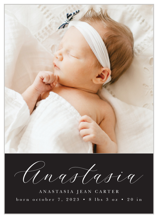 Inform your closest family and friends of your new bundle of joy with the charming look of our Charming Script Birth Announcements.