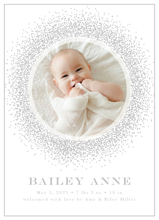 Share the joy of your child’s birth with your friends and family with our Sparkling Frame Birth Announcements.