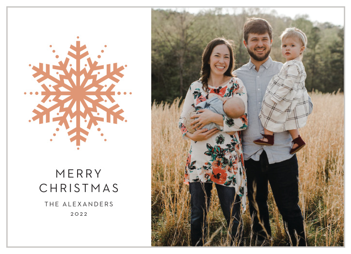 An unforgettable photo adorns the surface of our Dotted Snowflake Christmas Cards, keeping the focus of the season on your beautiful family.