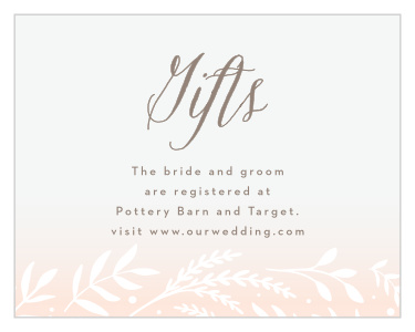 Let family and friends know where you would like your wedding gifts from when you send out our Flowering Script Registry Cards.