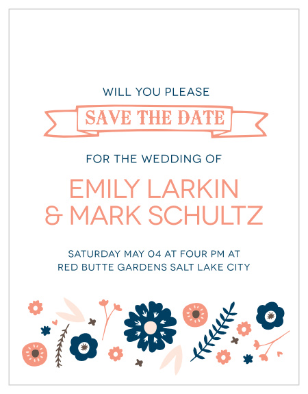 Our Ribbons and Flowers Save the Date card has a unique and elegant design. Customize all the colors to your liking!