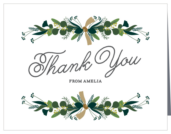 Share your appreciation with your guests using the stunning calligraphy on our Hanging Botanicals Bridal Shower Thank You Cards.