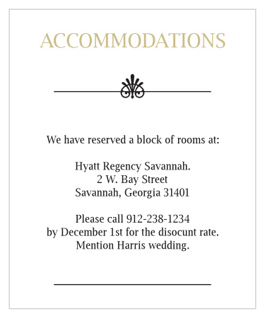 Make things too easy for your guests by providing them with this fully customizable Accommodation card.