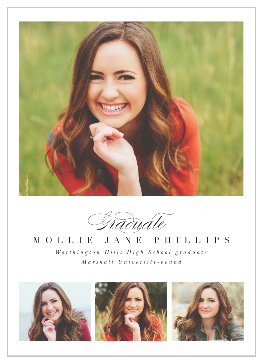 Let your momentous achievement be known to your friends and family with the chic look of our Grad Collage Graduation Announcements. 