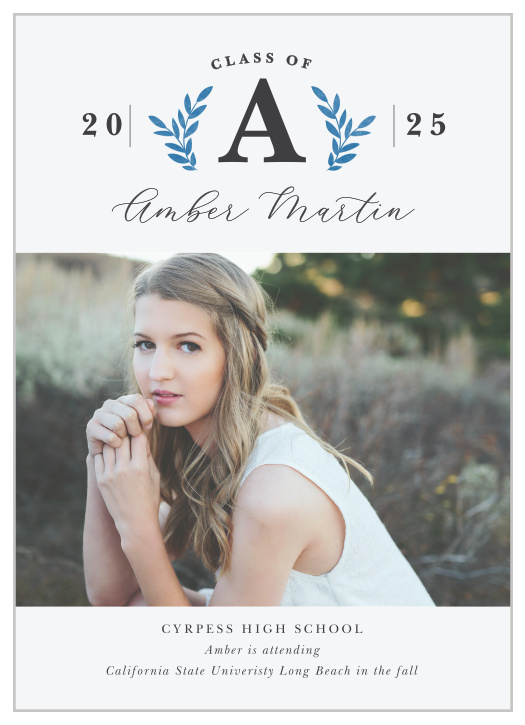 Let your momentous achievement be known to your friends and family with the chic look of our Laurel Monogram Graduation Announcements