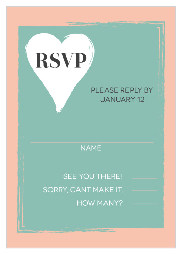 Obtain your guests attendance by sending out this matching RSVP card. Customize the colors and fonts to match you wedding theme exactly!