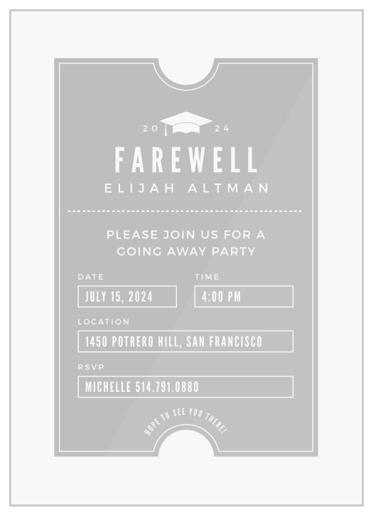 Our Farewell Ticket Clear Graduation Invitations are the perfect way to surround yourself with your friends and family for your graduation fun!
