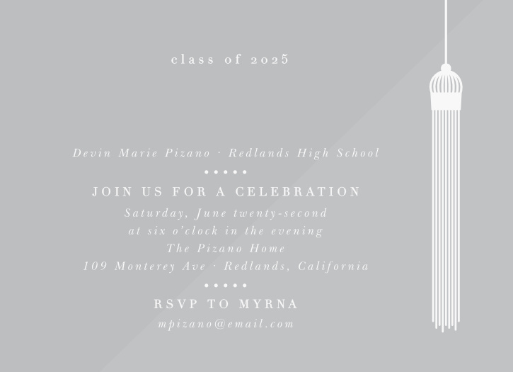 Invite your friends and family to celebrate your great accomplishment with our Valedictorian Tassel Clear Graduation Invitations!