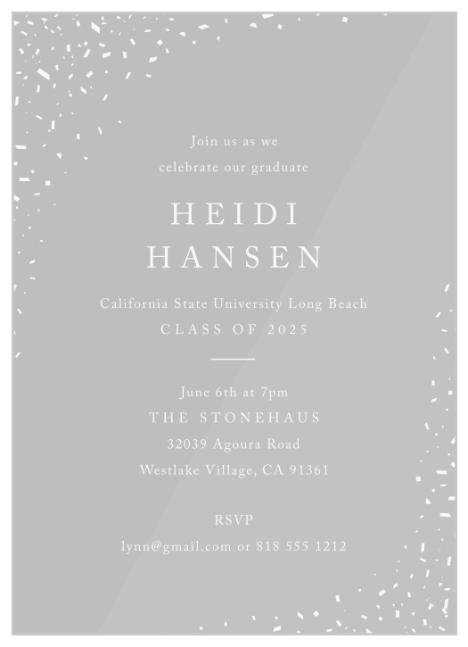 Our Graduation Confetti Clear Graduation Invitations are the perfect way to surround yourself with your friends and family for your graduation celebrations!