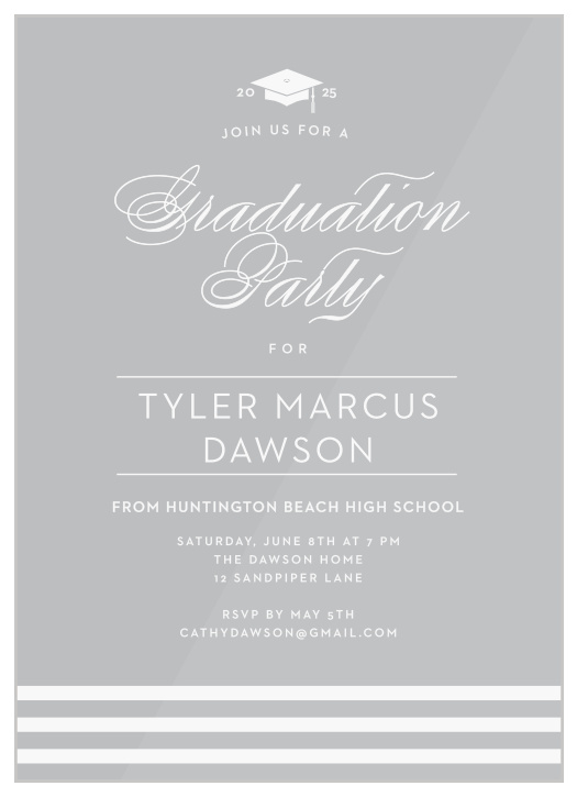 Our Cap & Stripes Clear Graduation Invitations are the perfect way to surround yourself with your friends and family for your graduation celebrations!