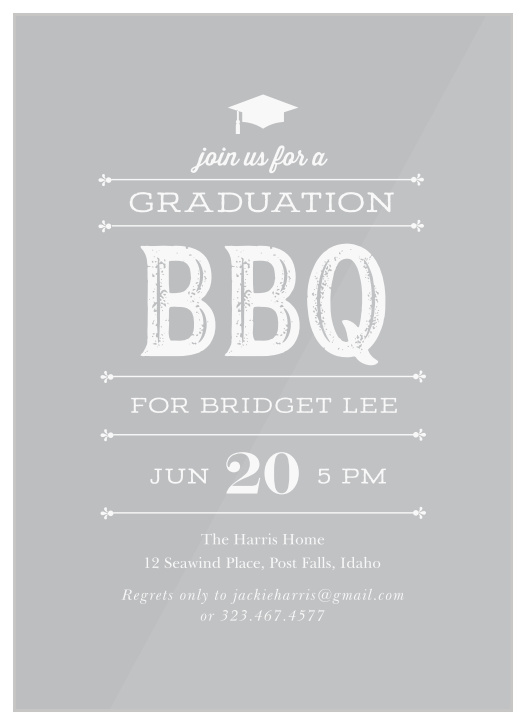 Our BBQ Celebration Clear Graduation Invitations are the perfect way to celebrate your achievements with your friends and family!