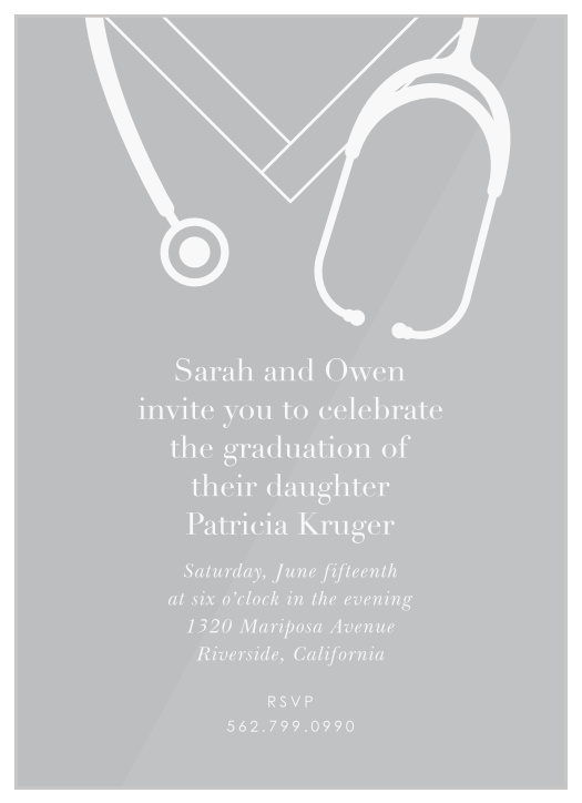 Invite all of your supportive family and friends to your after-graduation celebrations with our Medical Scrubs Clear Graduation Invitations!