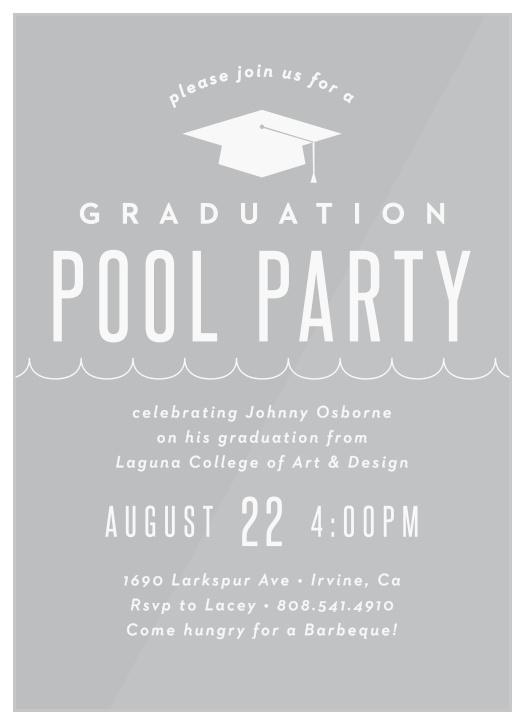 Submerge your friends and family in food and festivities in honor of your achievements with our Pool Dive Clear Graduation Invitations!