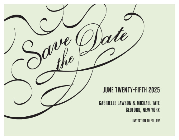 Our Flourish Names Save the Date Magnet is modern, yet classy! With this trending design, you can change all the colors in order to match your wedding scheme. Personalize the card and see your modifications instantly!