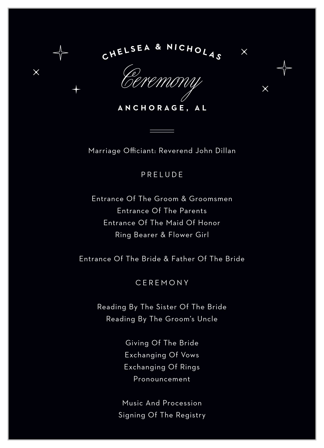 Anchorage Skyline Wedding Programs