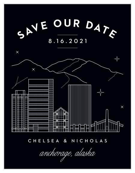 Our Anchorage Skyline Save The Date Magnets are the perfect way to make sure that your loved ones have your big day scheduled in ahead of time!