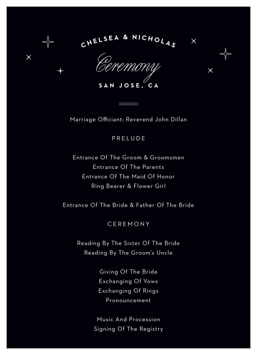 Spell out details of the events surrounding your wedding day in a charming way utilizing our San Jose Skyline Wedding Programs.