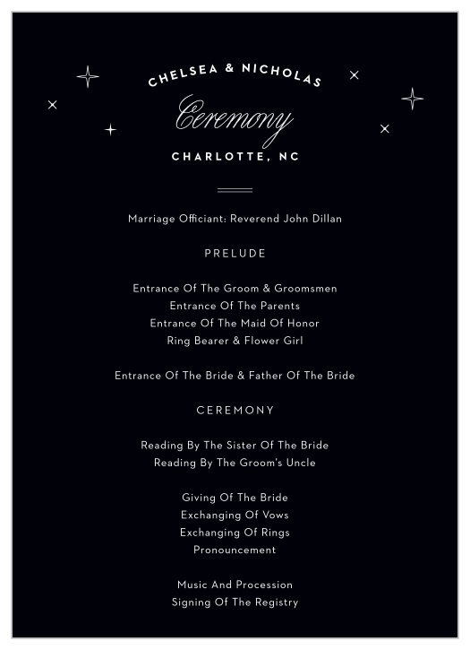 Spell out details of the events surrounding your wedding day in a charming way utilizing our Charlotte Skyline Wedding Programs.