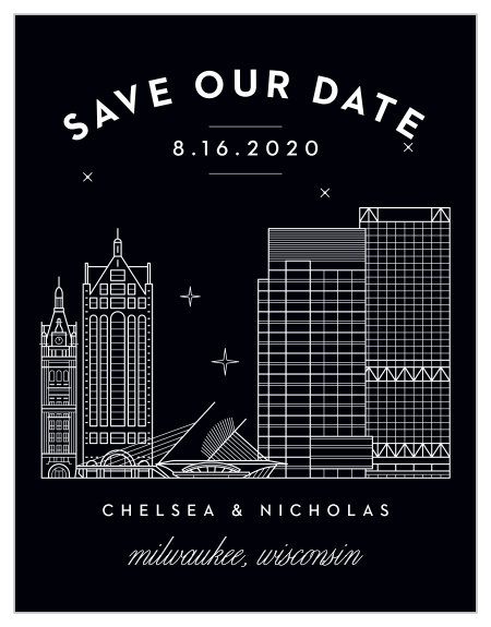 Give an unforgettable reminder with the Milwaukee Skyline Save-the-Date Cards