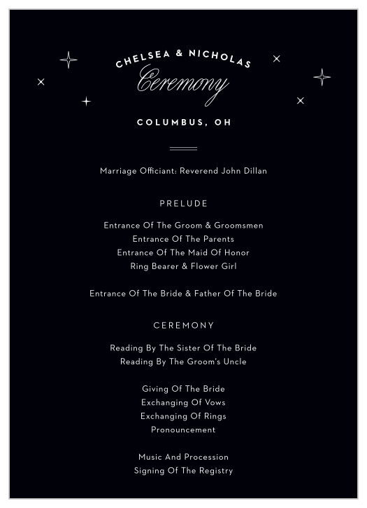 Spell out details of the events surrounding your wedding day in a charming way utilizing our Columbus Skyline Wedding Programs.