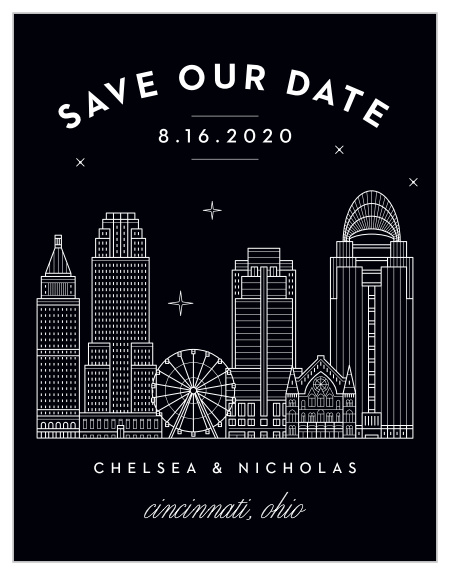 Give an unforgettable reminder with the Cincinnati Skyline Save-the-Date Magnets!