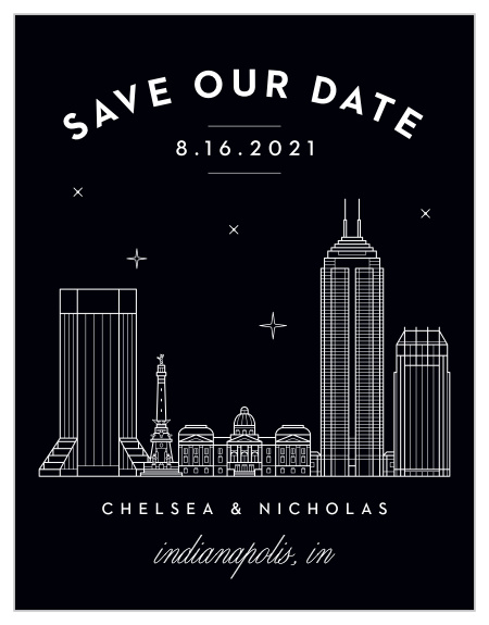 Our Indianapolis Skyline Save-the-Date Magnets are the perfect way to make sure your out of town guests can be there for your big day!