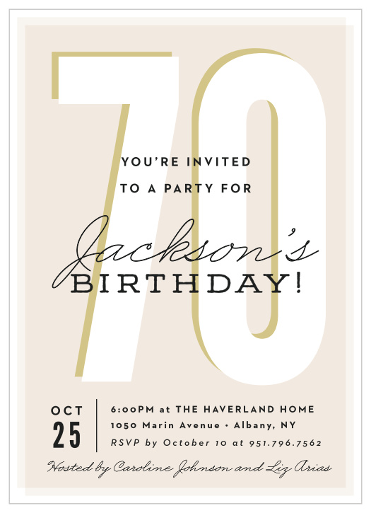 Show off your 70th year of life in confidence when you send out our Big Number Milestone Birthday Party Invitations!
