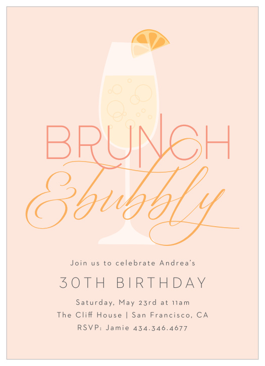 Our Bubbly Brunch Milestone Birthday Invitations are the perfect way to surround yourself with your friends and family for your birthday fun!