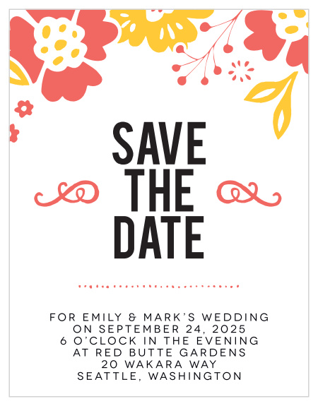 Our Flowering Love Save the Date Card is adorable modern design. With this trending design, you can change all the colors in order to match your wedding scheme. Personalize the card and see your modifications instantly!