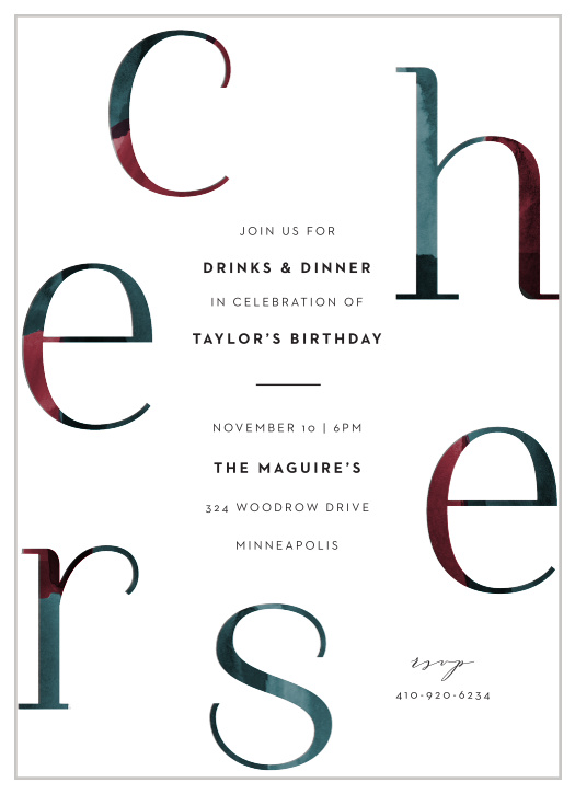 Choose our Multicolored Cheers Adult Birthday Invitations for an abstract, but classy way to ask your friends and family to join in celebrating your special day!