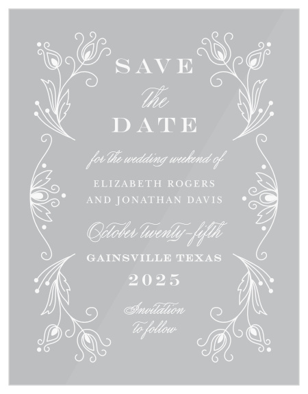 Our Peacock Flourish Clear Save-The-Date Cards are the perfect way to make sure all of your out of town guests can attend your wedding fun!