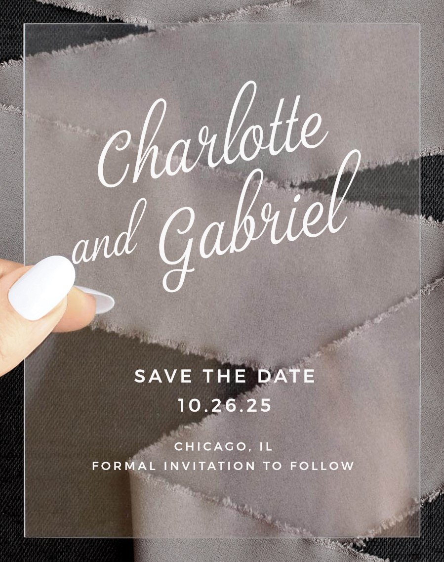 Script Emblem Clear Save the Date Cards